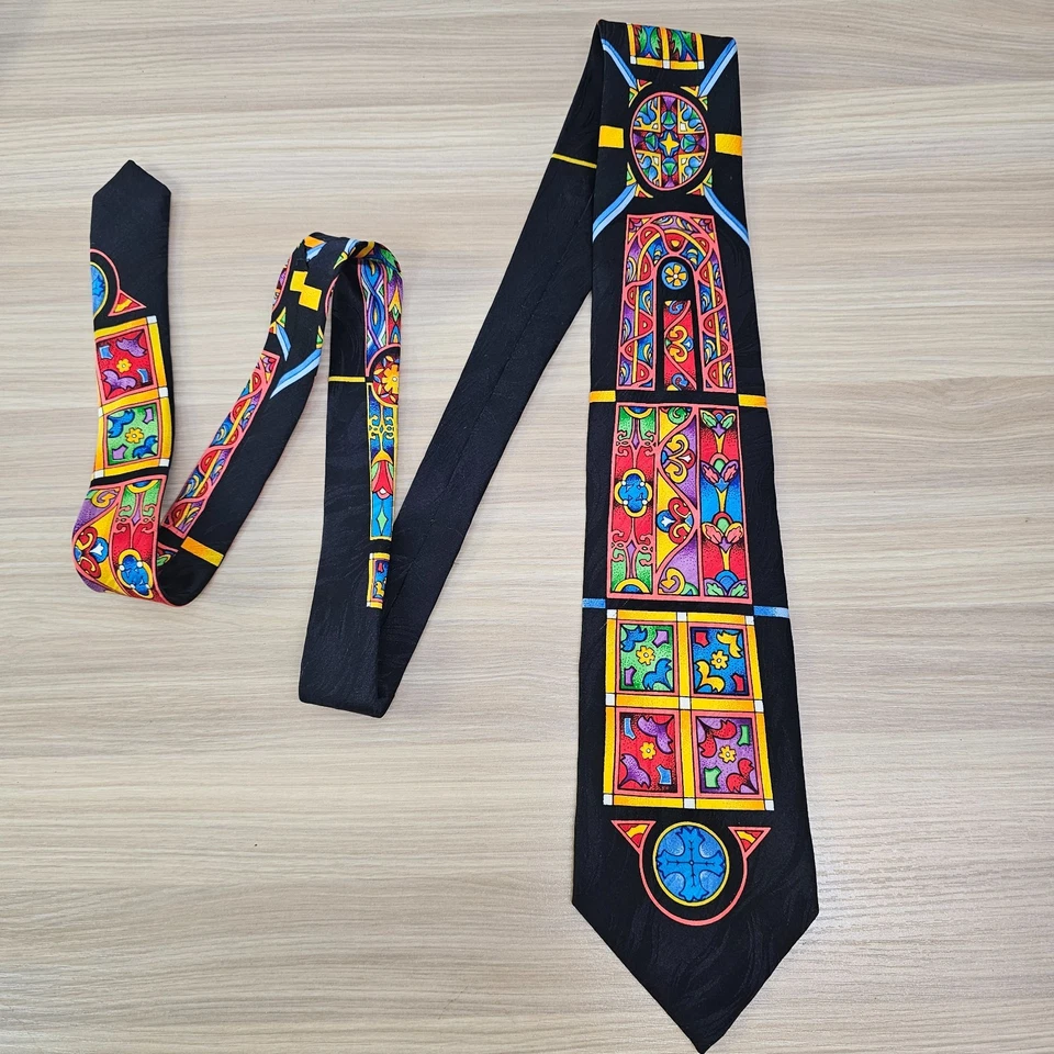 RUSH LIMBAUGH Neck Tie Mens Black Stained Glass  No Boundaries Collector USA - Image 1 of 4