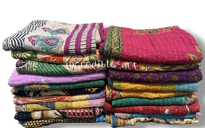 INDISCHE KANTHA GROSSHANDEL VINTAGE DECKE ÜBERWURF QUILT BÖHMISCHE TAGESDECKE - Bild 1 von 4