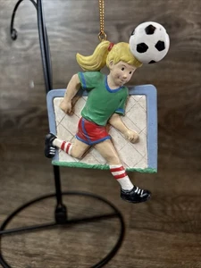 Vintage Blonde Girl Soccer Ornament 1998 4” Header - Picture 1 of 4