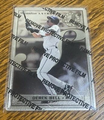 1996 Leaf Preferred Steel Derek Bell 18 Metal Card Insert Houston Astros w/ film - Image 1 of 2
