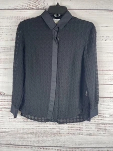 Akris Punto Blouse Womens Medium Black Sheer Polka Dot Button Up Shirt Top Swiss - Picture 1 of 9