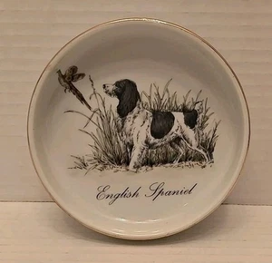 Vintage Enesco English Springer Spaniel Porzellan Runde Schmuckschale - Bild 1 von 2