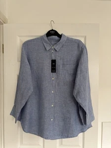 M&S WOMENS PURE LINEN LIGHT BLUE OVERSIZED SHIRT BLOUSE OVERSHIRT Size 18 Bnwt - Picture 1 of 10