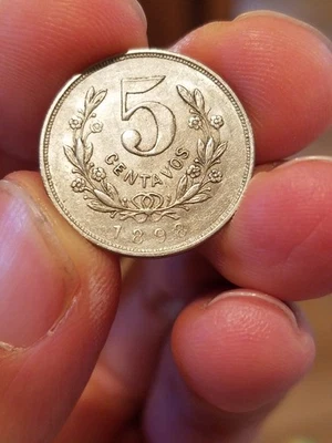1898 Nicaragua 5 Centavos, AU Nice One Year Type KM#8 - Image 1 of 4