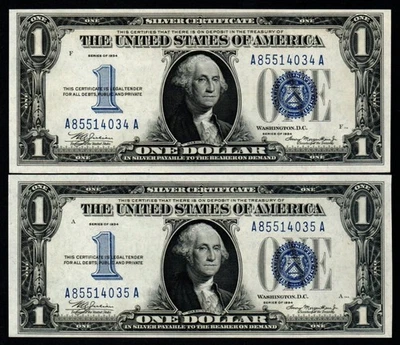 2 SEQUENTIAL GEM UNC FUNNY BACK 1934 $1 Silver Certificates! - Image 1 of 2