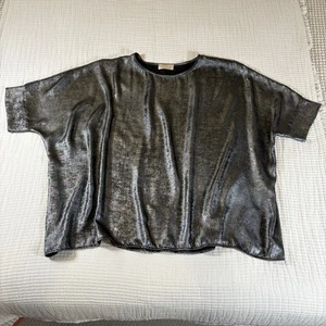 Sofia Made In Italy Top Womens XL Silver Metallic Boxy Party Draped Shimmer - Picture 1 of 10