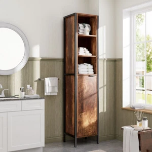Tall Bathroom Cabinet Rustic Storage Cupboard Narrow Slim Industrial Shelf Unit - Picture 1 of 19