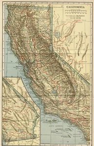 CALIFORNIA Map: Genuine 1907 (dated) Counties Towns Topography Railroads Canals - Picture 1 of 2