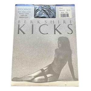 Berkshire KICKS Lace Lingerie Garter Stockings Nylons BLACK Sz A-B Thigh-Hi - Picture 1 of 6
