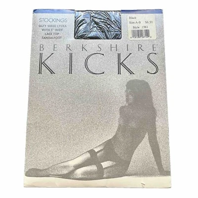 Berkshire KICKS Lace Lingerie Garter Stockings Nylons BLACK Sz A-B Thigh-Hi  - Image 1 of 4