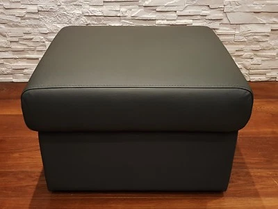 Grau Echt Leder Hocker Sitzhocker Fußhocker 60x55 Echtleder Puff Polsterhocker - Bild 1 von 4