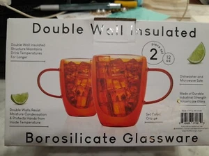 Orange Double Walled Insulated Borisilicate Glassware Hot/cold NIB 2-12 Oz - Picture 1 of 7