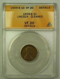 1909-S Lincoln Wheat Cent 1c ANACS VF-20 Details Cleaned (A) (WW) - Picture 1 of 2
