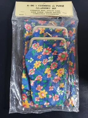 Vintage Azul Floral NOVO NO PACOTE Conjunto de Acessórios Bolsa Cosmética Hong Kong 4 em 1 - Imagem 1 de 4
