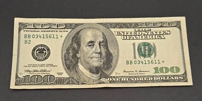 1999 One hundred dollar bill star note  Fancy serial number broken ladder - Image 1 of 4