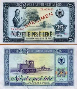 Papel moneda espécimen de Albania, billete 25 Lek 1976. UNC - Imagen 1 de 1