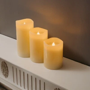 3-Piece Flameless Pillar Candle Set – Flickering LED Candles - Battery Operated - Picture 1 of 6
