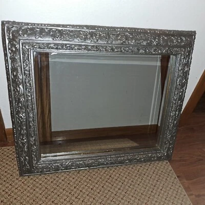 Vtg French Napoleon III Style Wall Mirror Beveled Glass 25 Lbs Repainted Silver - Image 1 of 4
