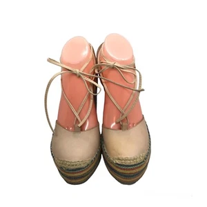 Jeffrey Campbell Size 8 Leather Platform Wedge Espadrille Shoes Ankle Straps Tan - Picture 1 of 17