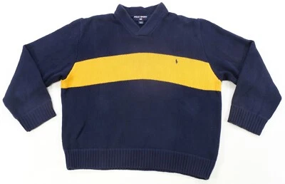 Редкий винтажный POLO SPORT Ralph Lauren центр в полоску вязаный свитер 90-х синий желтый 2XL - Изображение 1 из 4