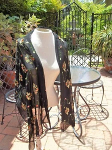 Schwarz Chiffon Schal Schal Maschinenstickerei Blumen leicht 20x64" durchsichtig - Bild 1 von 11