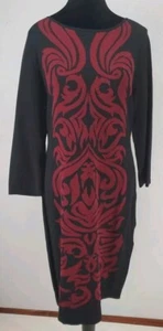 Statement Bold Print Black Red Sweater Knit Dress Nine West Size Medium NWT - Picture 1 of 8