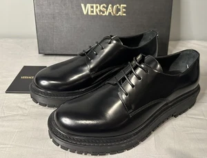 $1455 Designer VERSACE Men's V-strap Leather Logo Formal Dress Shoes Loafers - Picture 1 of 12