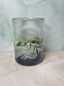 Hand Blown Art Glass Votive Candle Holder 5.5” Swirl Gold Green - Picture 1 of 10