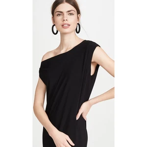 Nuevo con etiquetas Vestido Largo Norma Kamali Hombro Caído Línea A Negro Asimétrico Maxi X Pequeño - Imagen 1 de 11