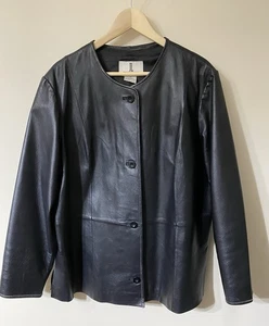 J L Studio Black Leather Jacket Blazer Button 18 W NEW - Picture 1 of 4