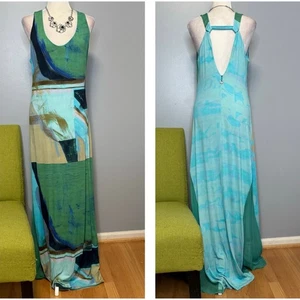 Save the Queen Blue Green Graphic Sleeveless Maxi Dress XXL - Picture 1 of 6