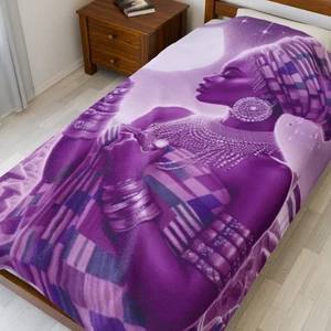 Afrikanische Königin Illustration Samt Plüsch Decke, lila Göttin Porträt - Bild 1 von 9