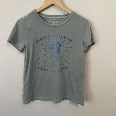 Lucky Brand Womens XS Shirt Green Graphic Print Crew Neck Pullover Short Sleeve - Image 1 of 4