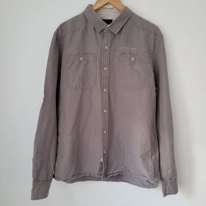 Mens VINTAGE FIRETRAP Shirt Grey XL Long Sleeved Striped Faded 90's Retro - Picture 1 of 10