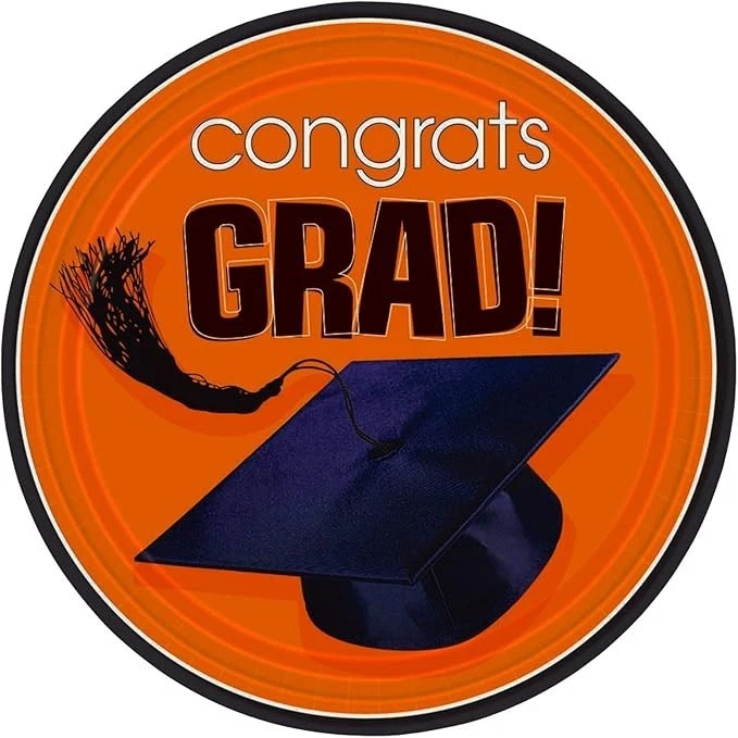 Amscan летающий выпускной вечеринки школы цвета круглые тарелки (18 шт.), оранжевый, 9» - Изображение 1 из 1