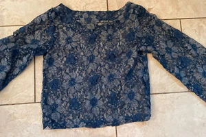 Aqua Bluse Top Damen transparent Größe Small blau/grau Blumen langarm - Bild 1 von 6