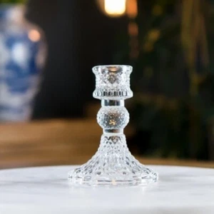 Clear Harlequin Glass Candlestick Dinner Candle Holder Transparent - Picture 1 of 7