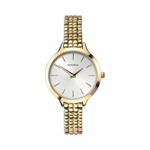 NEW LADIES SEKONDA EDITIONS WATCH CHAMPAGNE DIAL GOLD PLATED LINKED BRACELET - Picture 1 of 1