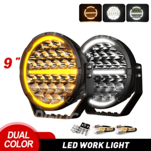 9inch Round LED Work Light White Amber Halo DRL Spot Driving Fog Lights Lamp 4WD - Picture 1 of 8