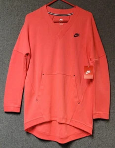 Nike Tech Logo Sweat Shirt Medium Orange Cotton Blend V-Neck New - Picture 1 of 8