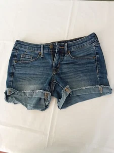 Vaquero corto azul para mujer Mossimo #266 talla 00 usado de altura media elástico medio puños - Imagen 1 de 10