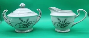 Mid 1900 Vintage Sone China 1593 Silver wheat platinum Creamer & Sugar bowl set - Picture 1 of 14