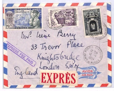 Capa correio aéreo MONACO *TAXA EXPRESSA PAGA* 1954 Londres {samwells-covers} YT220 - Imagem 1 de 4