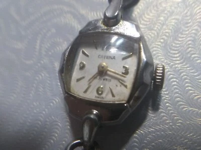 Catena Wind Up Watch 17 Jewels Women Silver Flex Swiss Needs Service - Image 1 of 4