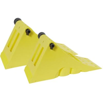 2x Unterlegkeil Gelb G46 mit Rohrhalterung Hemmschuh Bremskeil Haltedorn Set  - Bild 1 von 3