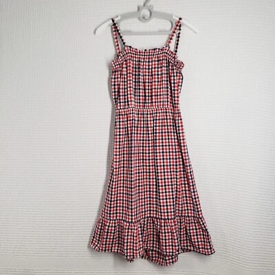Oshkosh B'gosh Gingham Girls 10/10A Red White Blue Sundress Ruffle Patriotic - Image 1 of 4