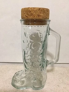 Cowboy Boot Clear Glass Embossed w Cork Beer Drink Beverage Mug Western Country - Picture 1 of 1