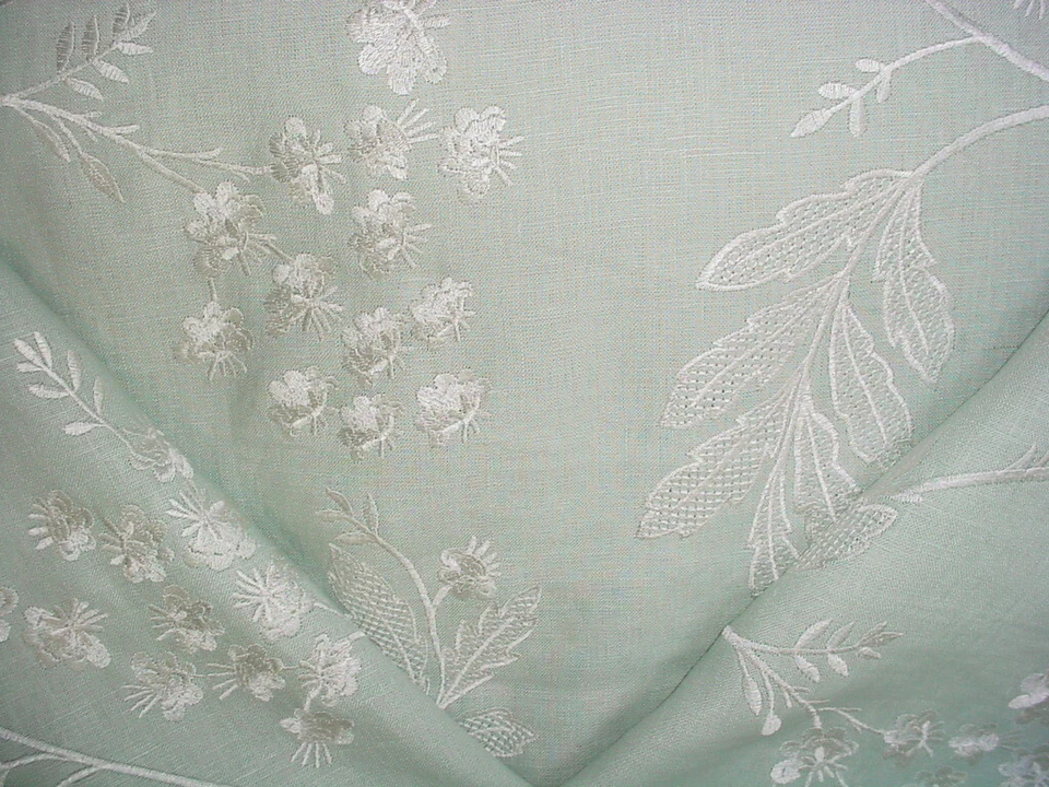 2-1/4Y Brunschwig & Fils BF10341 Oleander Linen Embroidered Upholstery Fabric - Image 1 of 3