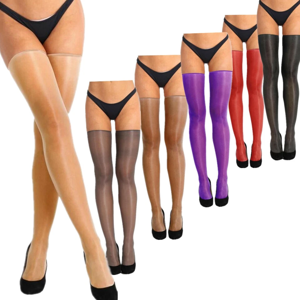 Damen Glänzende Strümpfe Transparent Nylon Kniestrümpfe Overknee Socken Dessous - Bild 1 von 1