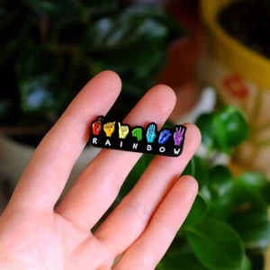 "Rainbow" ASL Fingerspell Pin - Bianca's Design Shop - Picture 1 of 3